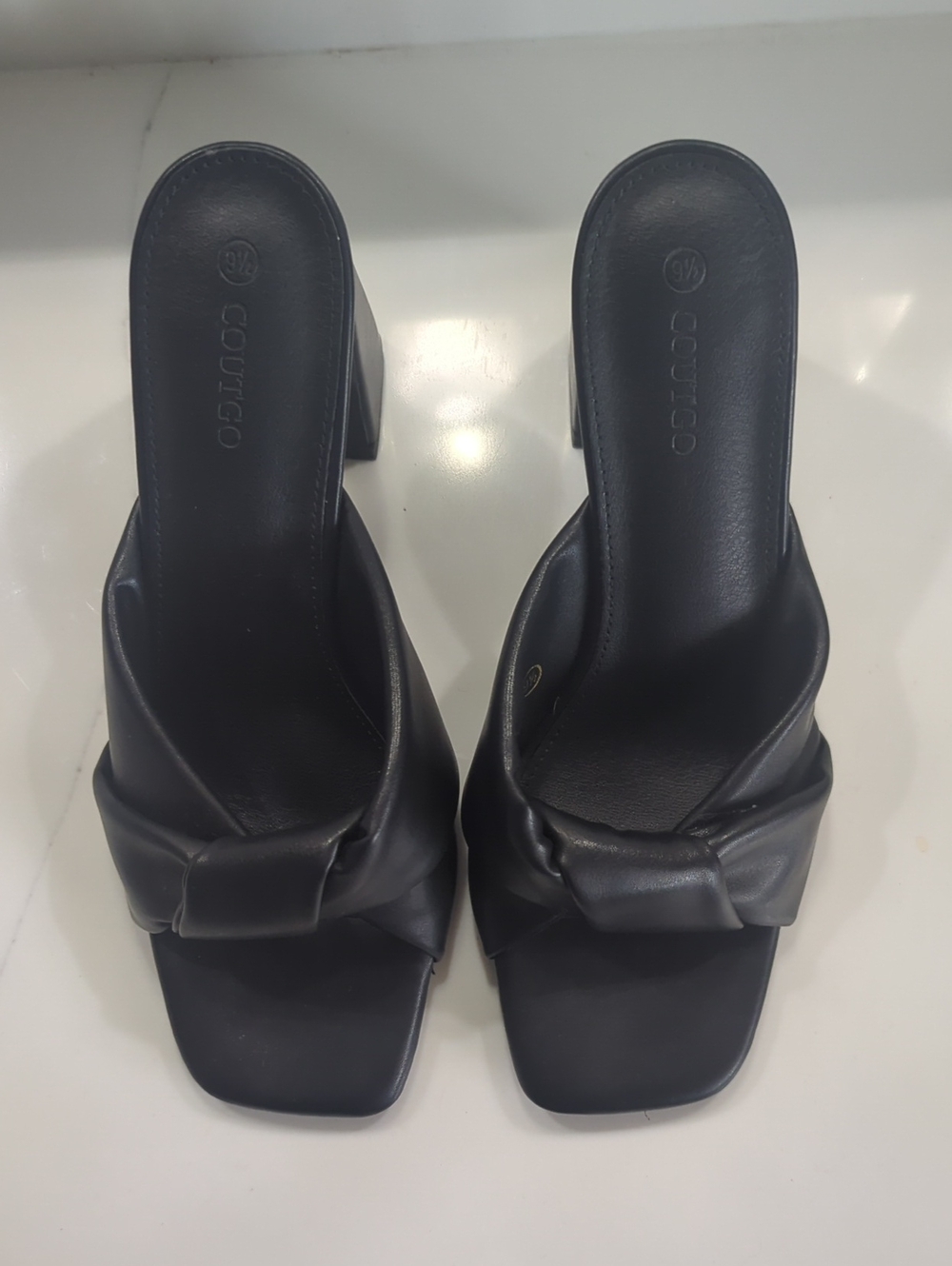 Black Knotted Open-Toe Block Heel